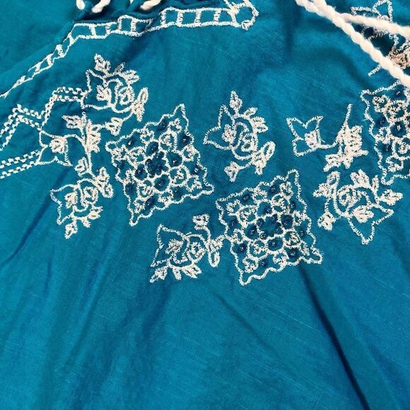Liz & Me Blue V-neck Lace-up Embroidered Beads Short Sleeve Blouse 2X (22/24 W) - Picture 16 of 16